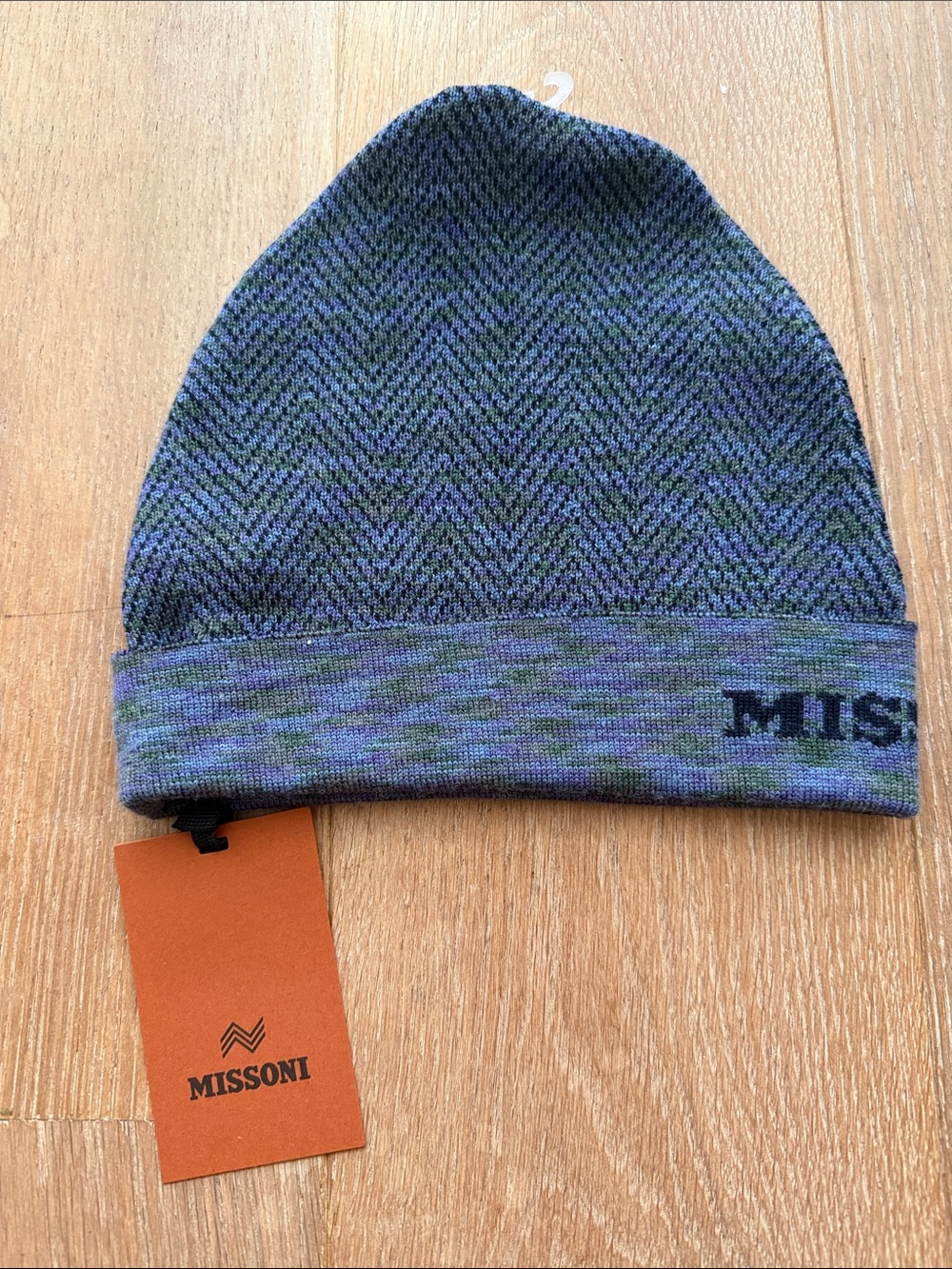 Missoni men’s authentic blue wool beanie hat NEW